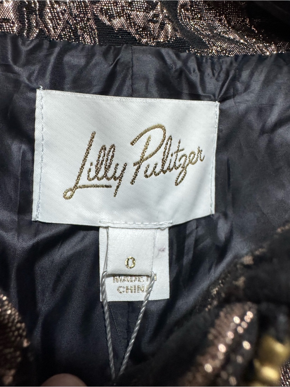 Lilly Pulitzer Emelyn Brocade Gold and Black Puffer Jacket Size 0 NWT - Picture 9 of 11